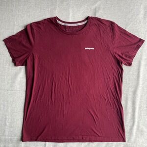 Patagonia Mens Regular Fit T Shirt Burgundy Organic Cotton Logo Tee L